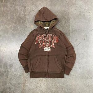 American Eagle Sherpa Lined Zip Hoodie Brown Vintage Fit Size Medium